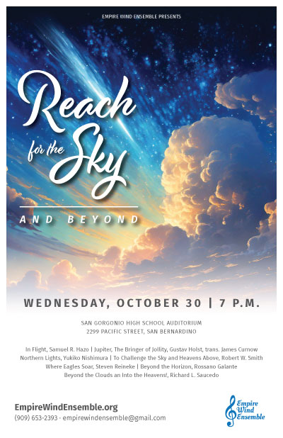 Reach for the Sky poster with clouds and a comet in the sky